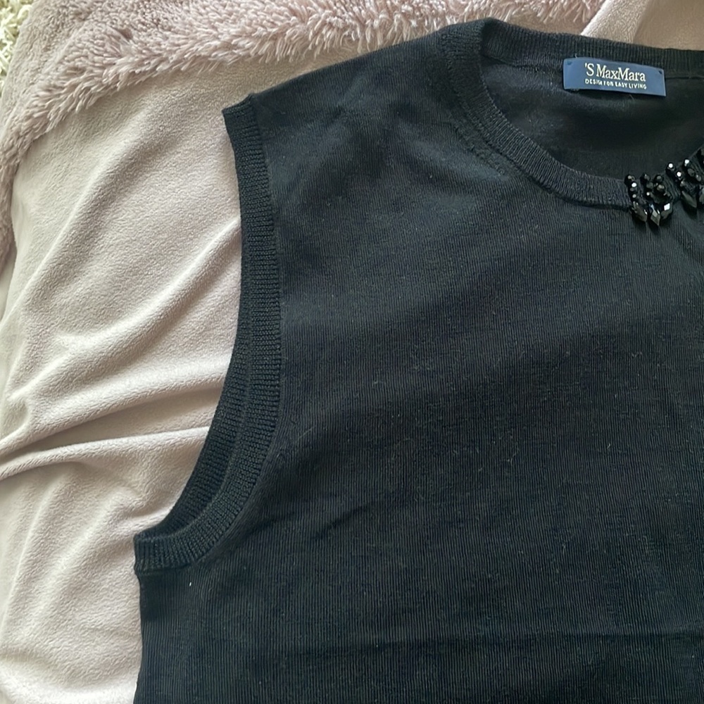MAXMARA | S’MaxMara Black Wool Blend Jewelled Blouse - Picture 5 of 10
